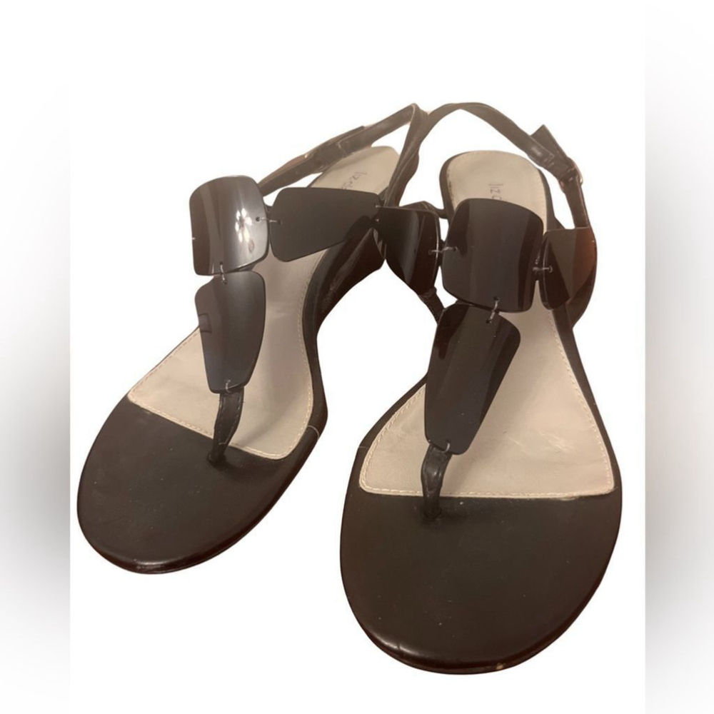 LIZ CLAIBORNE Womens Black Wedge Ankle Strap Heels Shoes 7.5